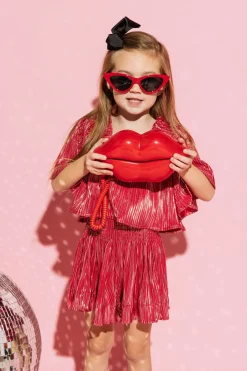 Kids Red/Silver Pleat Flutter Top