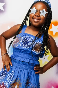 Kids Royal Blue Firework Smocked Tank