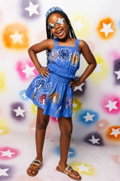 Kids Royal Blue Firework Smocked Tank