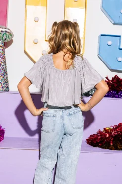 Kids Silver Pleat Flutter Top