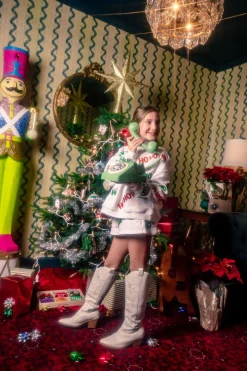 Kids White Beaded 'Ho Ho Ho' Scatter Sweatshirt