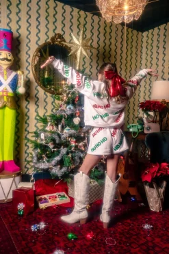 Kids White Beaded 'Ho Ho Ho' Scatter Sweatshirt