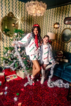 Kids White Beaded 'Ho Ho Ho' Scatter Sweatshirt