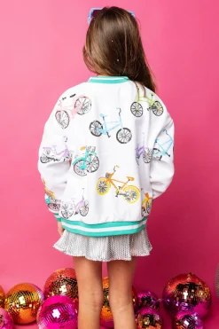 Kids White Bike Sweatshirt with Aqua Sport Stripe