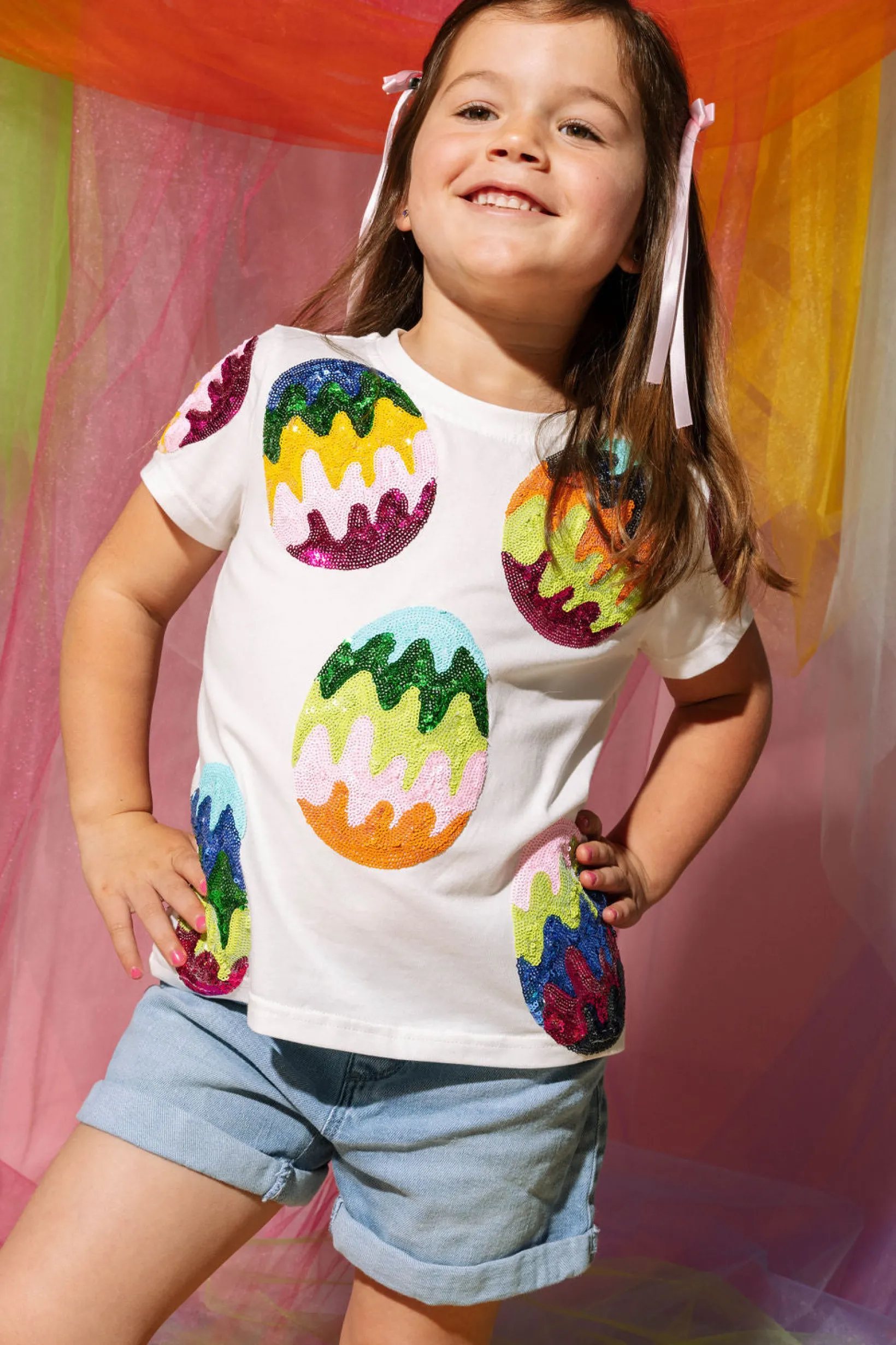 Kids White Groovy Easter Egg Tee