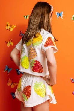 Kids White Metallic Strawberry Skort