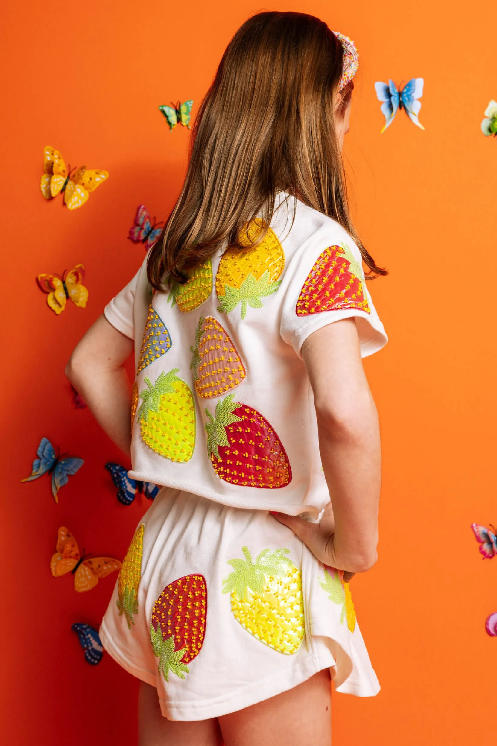 Kids White Metallic Strawberry Skort