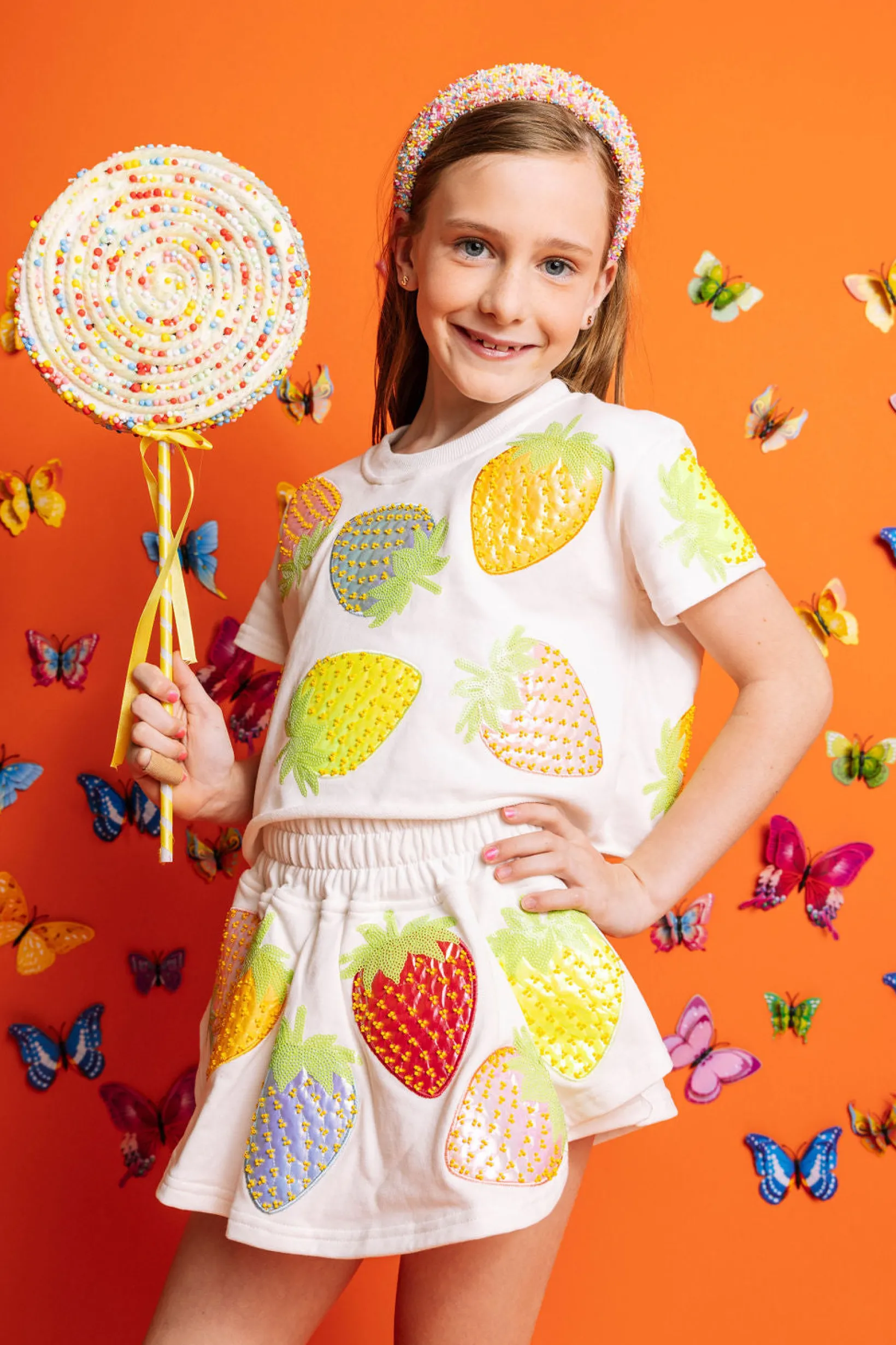 Kids White Metallic Strawberry Skort