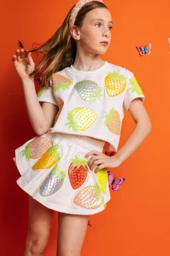 Kids White Metallic Strawberry Skort
