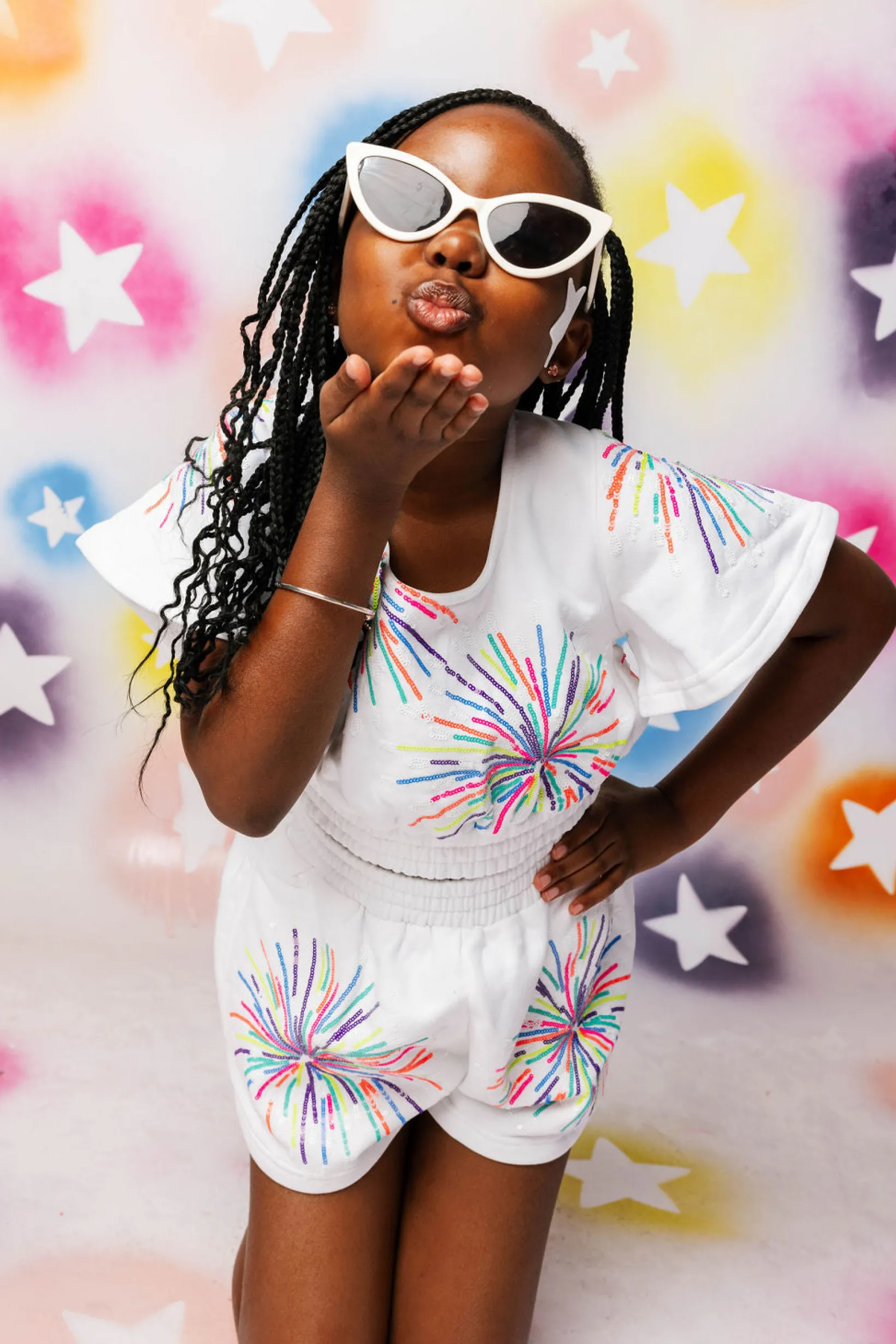 Kids White Multi Firework Top