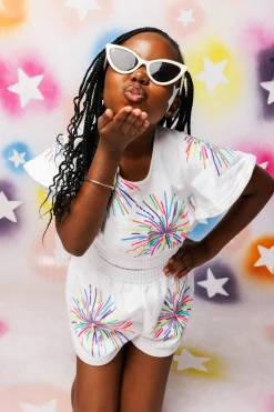 Kids White Multi Firework Short