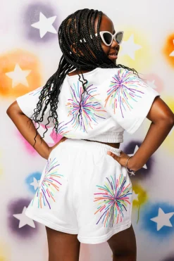 Kids White Multi Firework Short