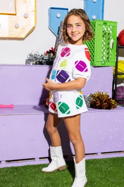 Kids White Multi Fuzzy Football Shorts