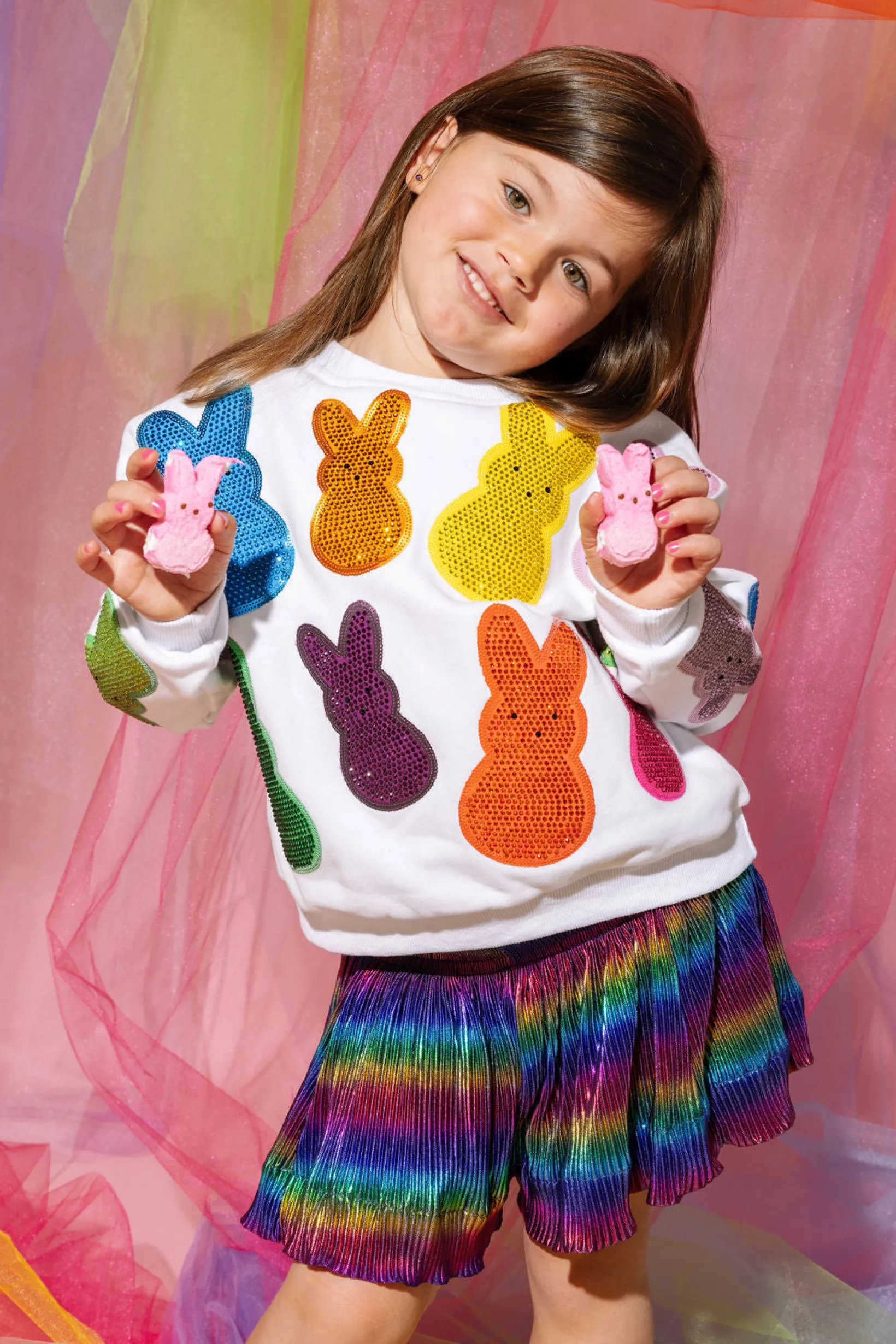 Kids White Multi Peeps Sweatshirt