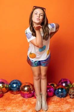 Kids White Multi Pumpkin Scatter Tee