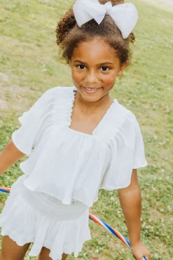 Kids White Pleat Flutter Top