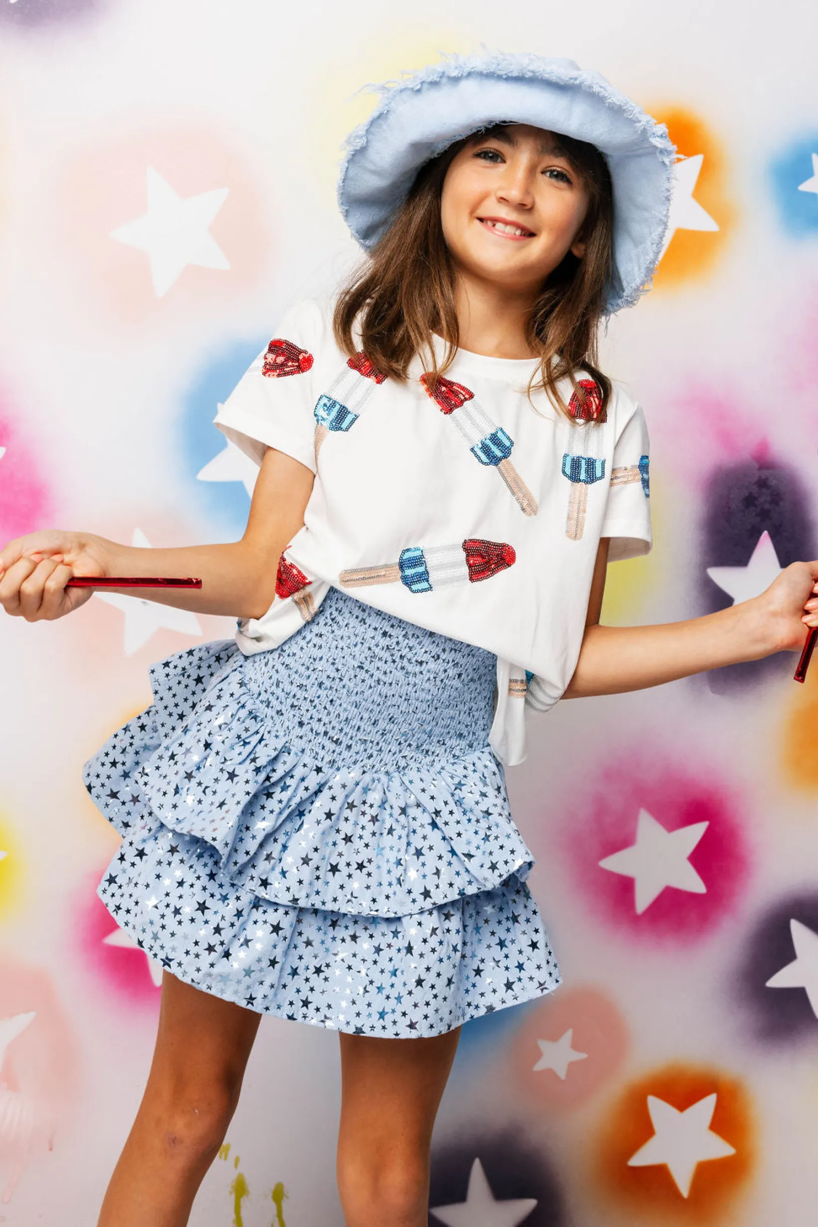 Kids White Scattered Bomb Pop Tee