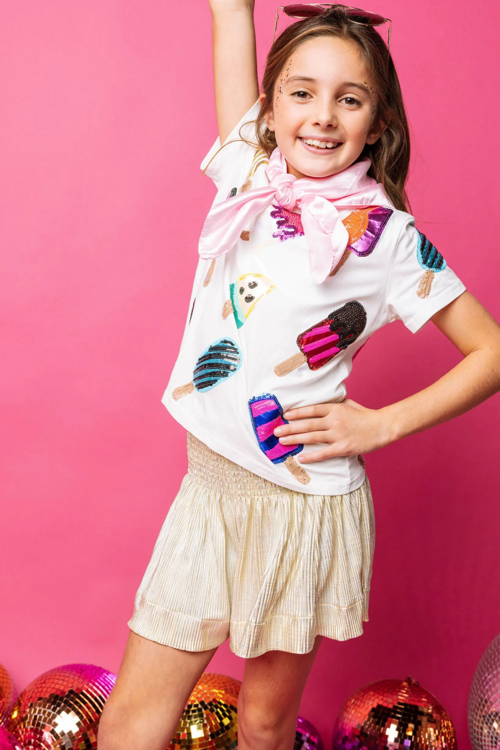 Kids White Scattered Multi Color Popsicle Tee