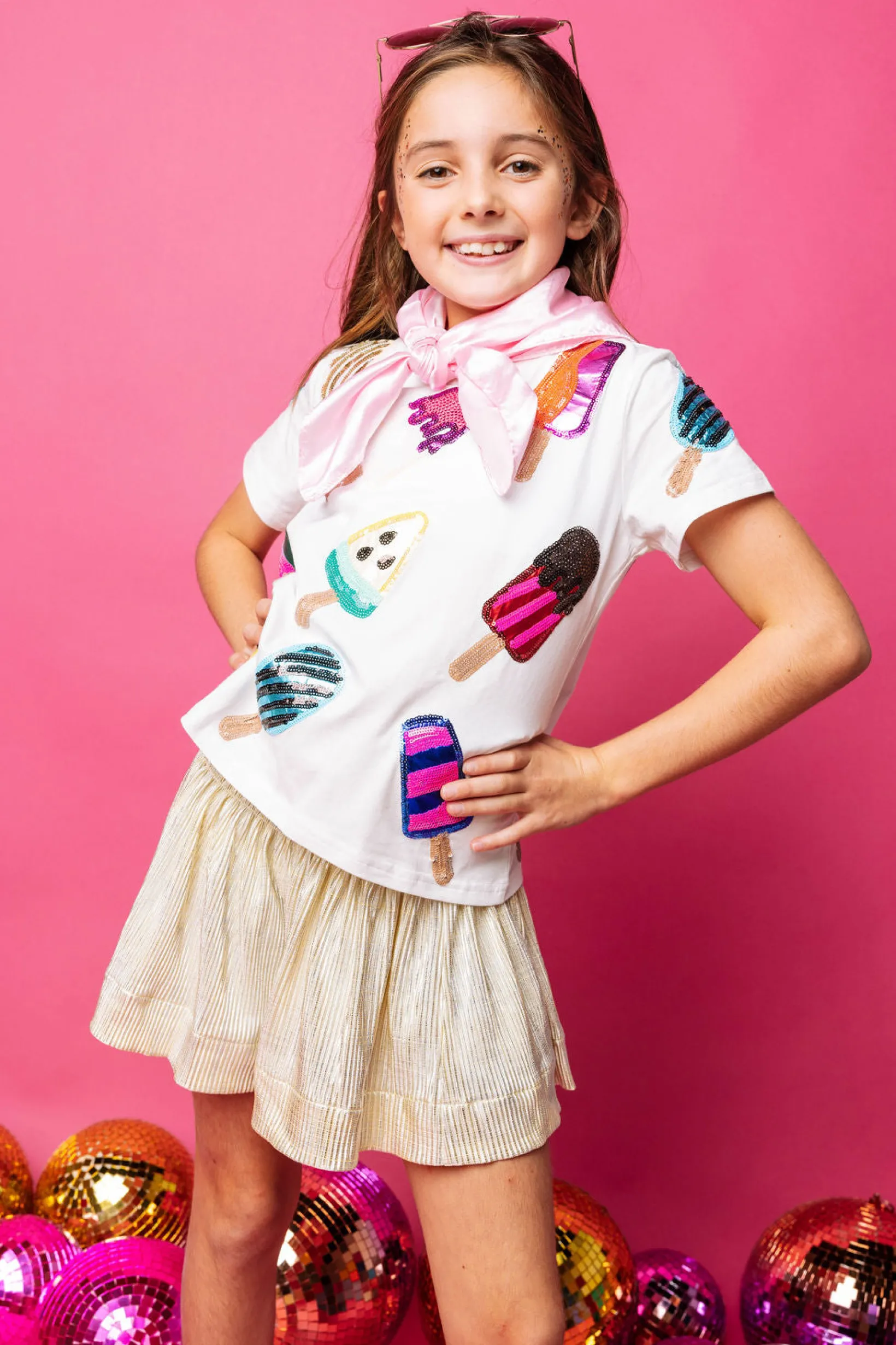 Kids White Scattered Multi Color Popsicle Tee