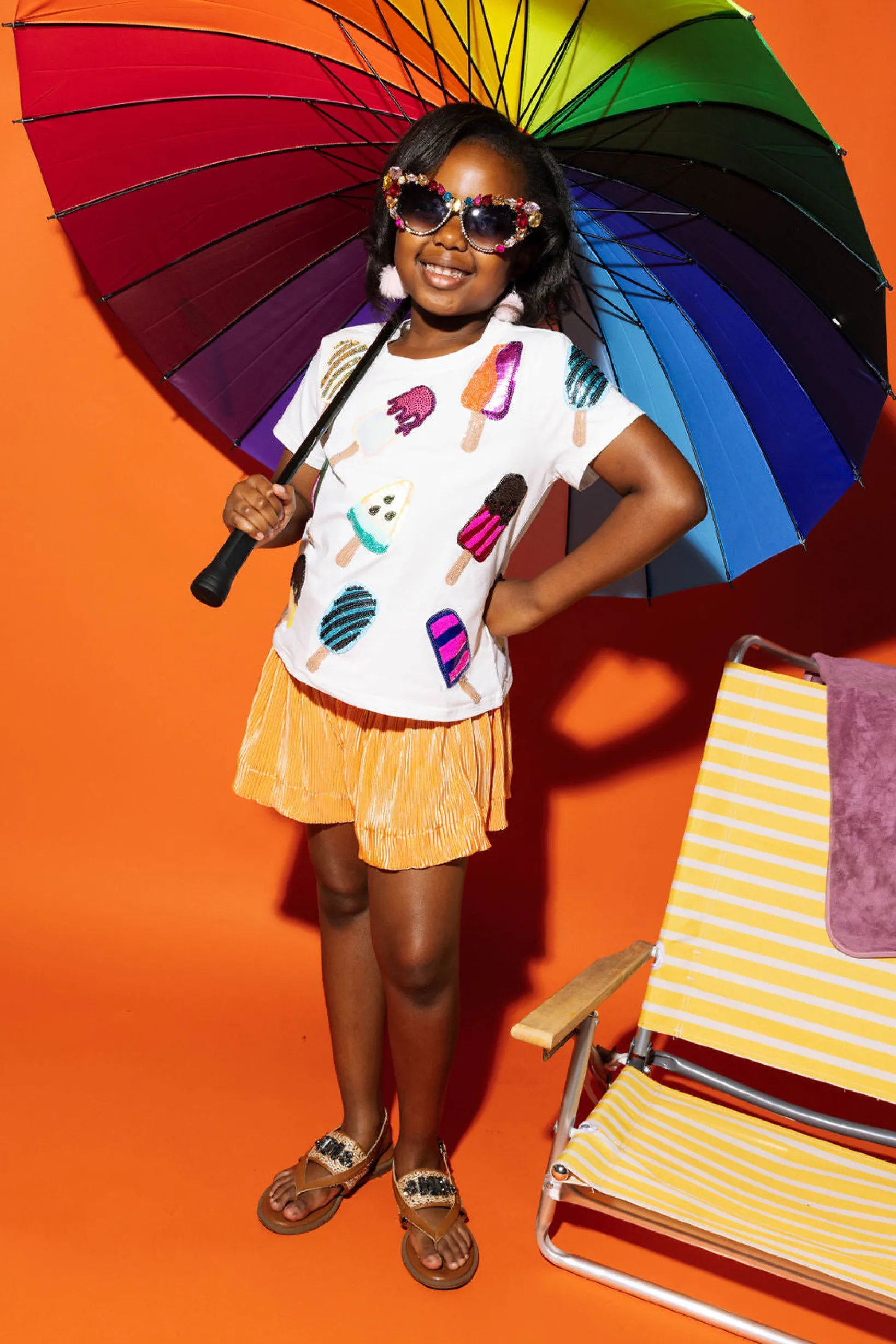 Kids White Scattered Multi Color Popsicle Tee