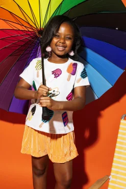 Kids White Scattered Multi Color Popsicle Tee