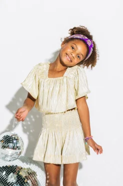 Kids Yellow/Silver Ribbed Flutter Top