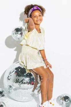 Kids Yellow/Silver Ribbed Flutter Top