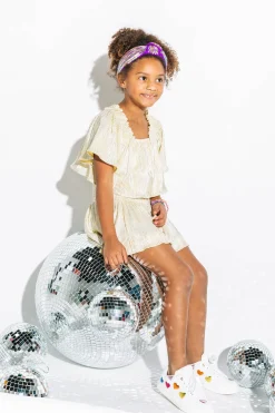 Kids Yellow/Silver Ribbed Flutter Top