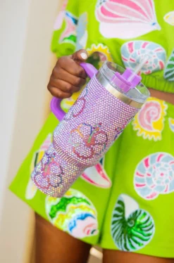 Lavender Outlined Hibiscus Rhinestone Tumbler