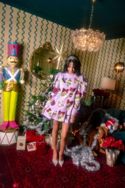 Lavender Patterned Ornament & Bows Dress