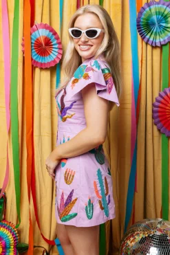 Lavender Scattered Cactus Button Up Dress