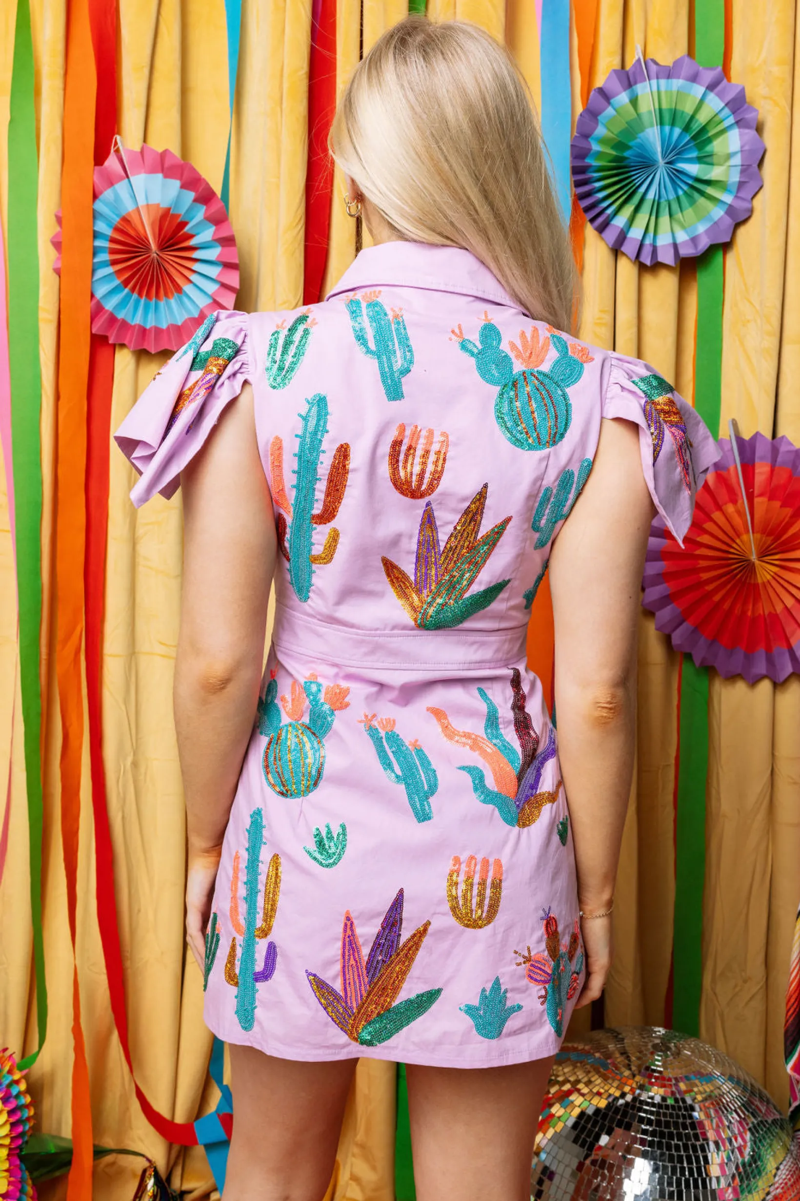 Lavender Scattered Cactus Button Up Dress