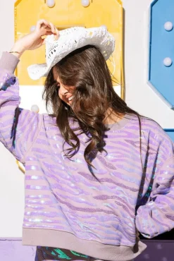 Lavender Seed Bead & Sequin Tiger Stripe Sweatshirt