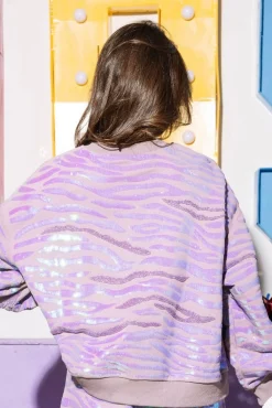 Lavender Seed Bead & Sequin Tiger Stripe Sweatshirt