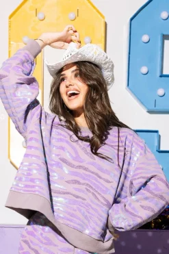 Lavender Seed Bead & Sequin Tiger Stripe Sweatshirt