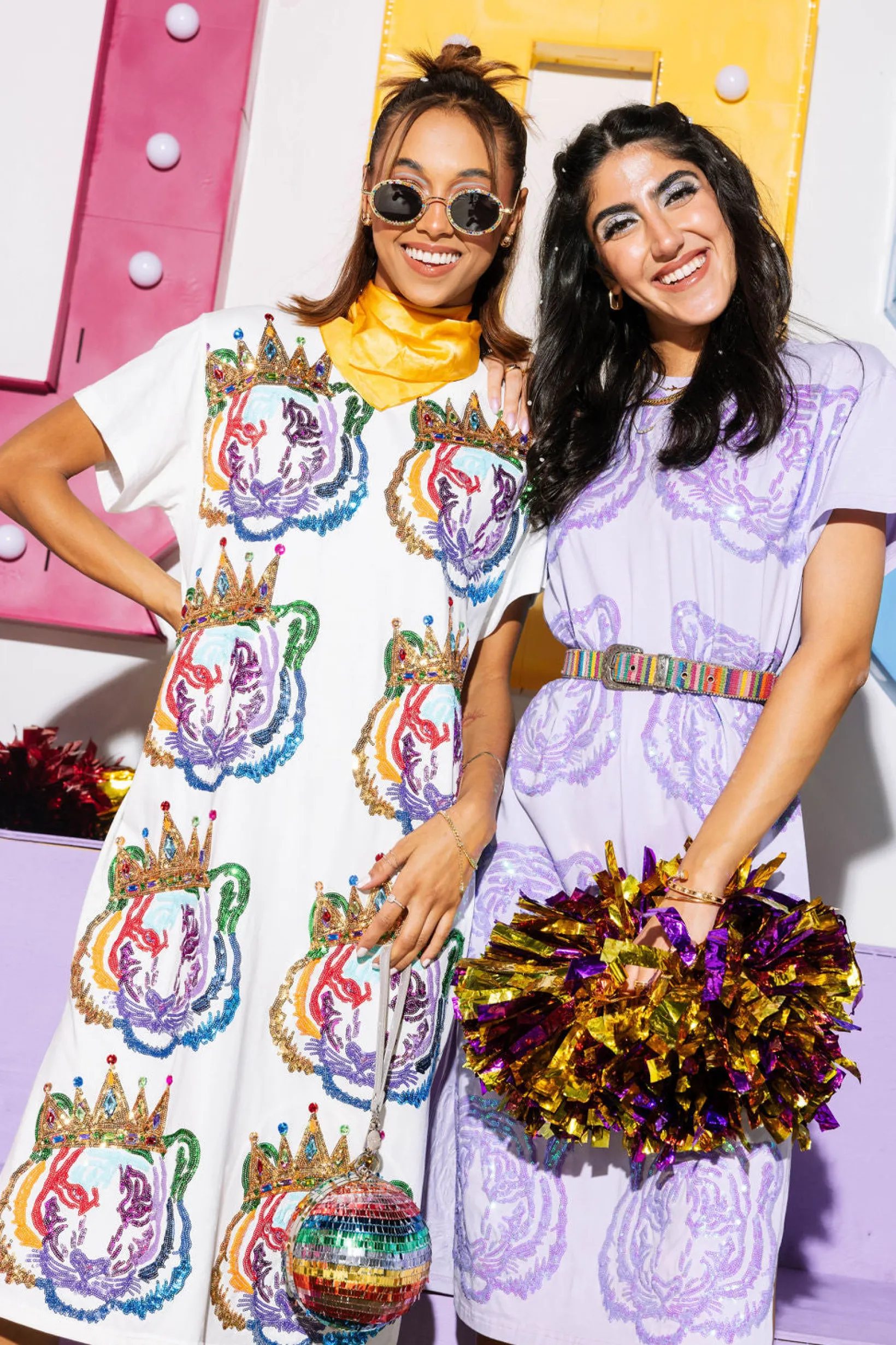 Lavender Sequin Tiger Face Midi Tee Dress