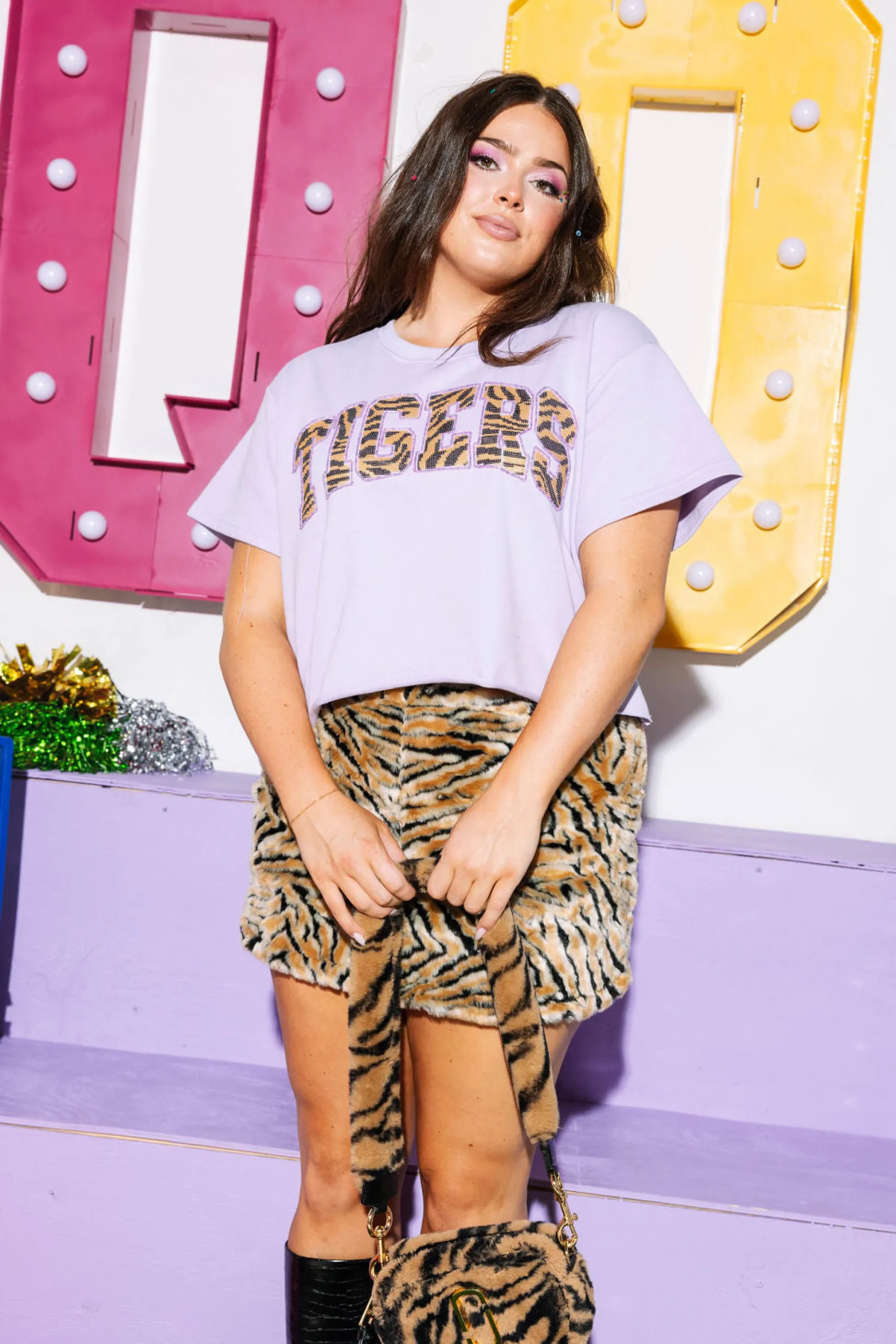 Lavender Sequin 'Tigers' Word Top