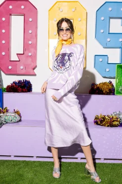 Lavender Tiger Print Tiger Head Long Sleeve Sweater