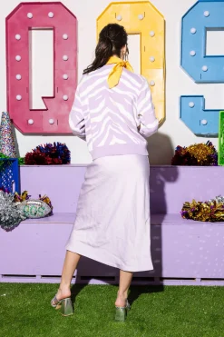 Lavender Tiger Print Tiger Head Long Sleeve Sweater