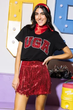 Licensed Black & Red Jeweled 'UGA' Tee