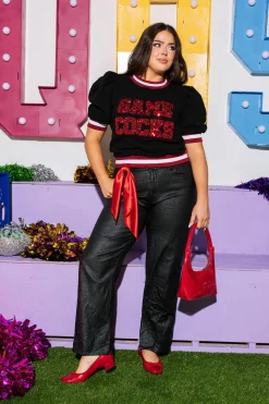 Licensed Black & Red Poof Sleeve 'Game Cocks' Short Sleeve Top