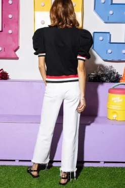 Licensed Black Jeweled 'Glory Glory' Poof Sleeve Top