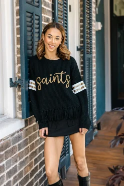 Licensed Black Saints Fringe Sweater
