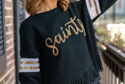 Licensed Black Saints Fringe Sweater