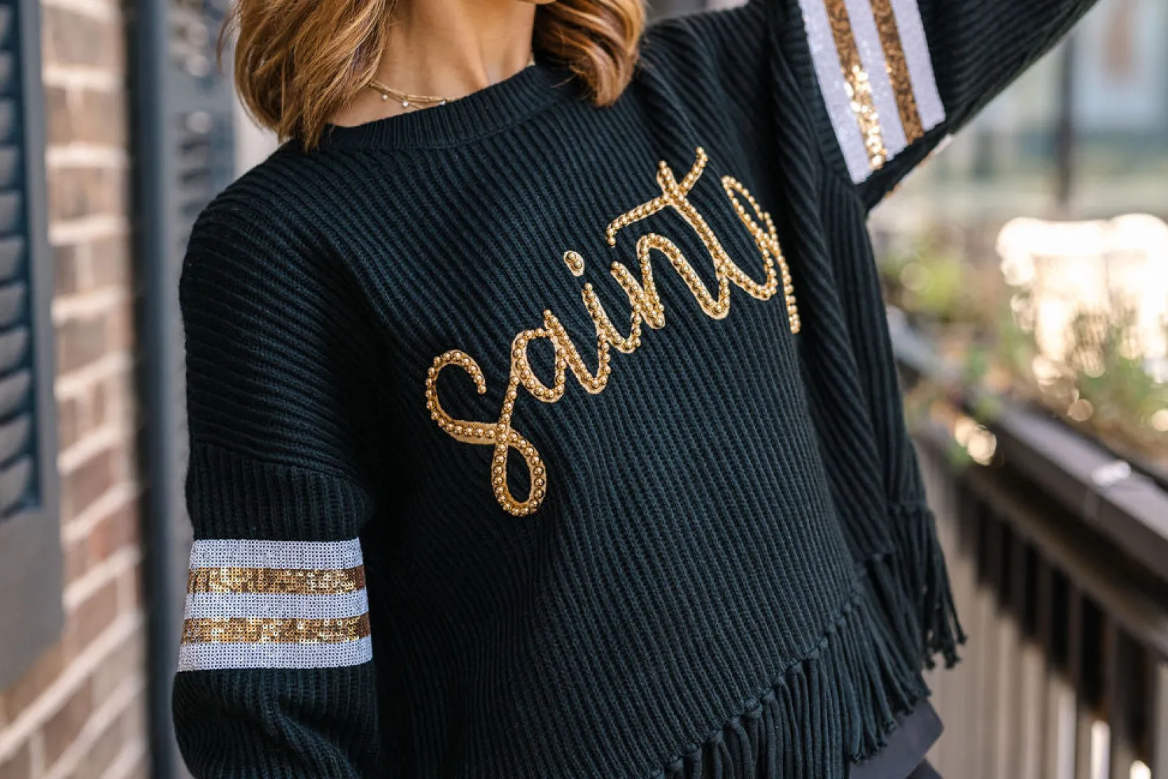 Licensed Black Saints Fringe Sweater