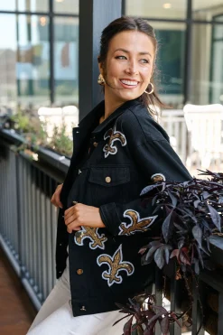 Licensed Black Scattered Fleur De Lis Denim Jacket