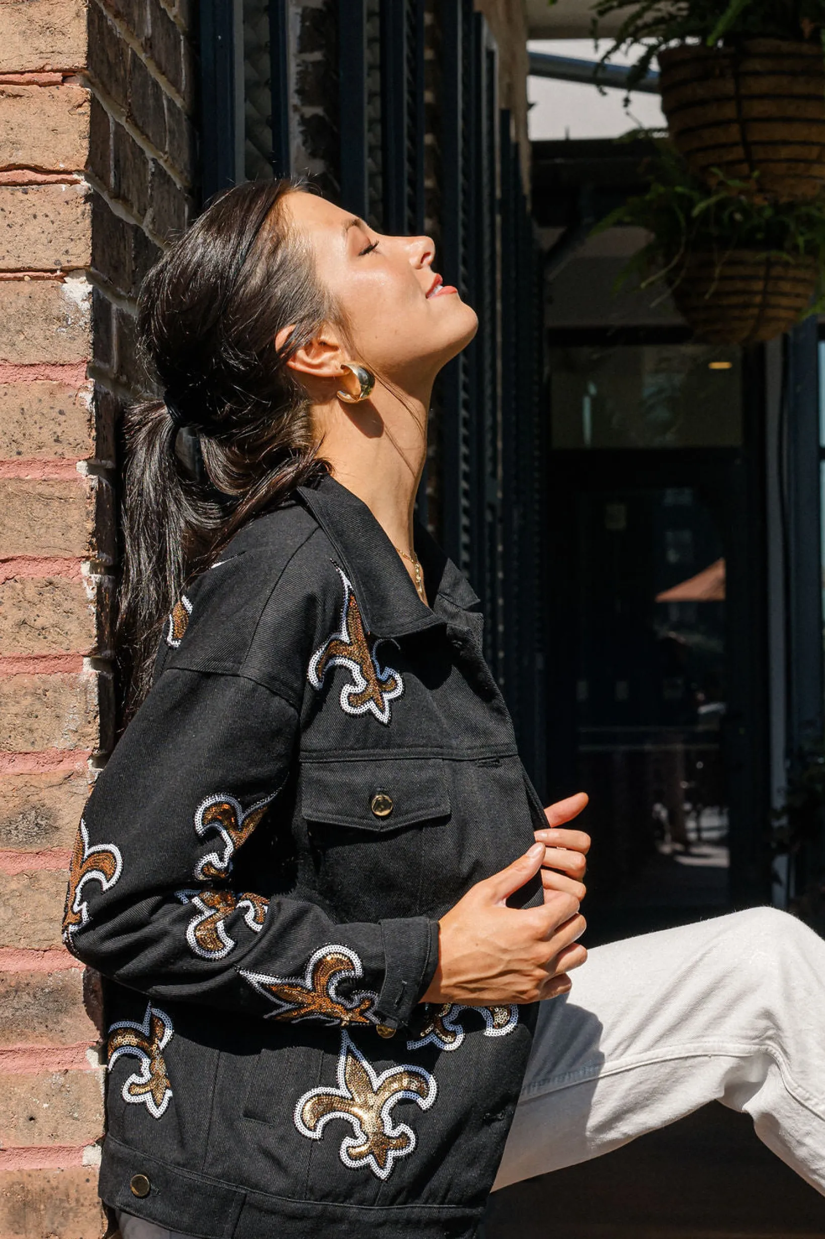 Licensed Black Scattered Fleur De Lis Denim Jacket