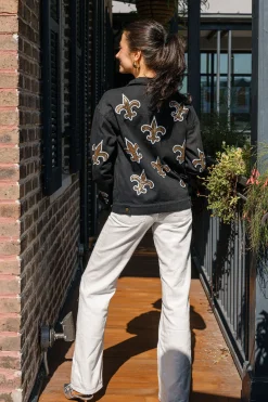 Licensed Black Scattered Fleur De Lis Denim Jacket