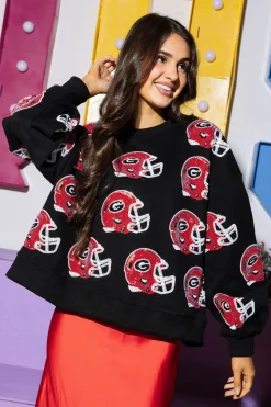Licensed Black Sequin UGA Football Helmet Sweatshirt