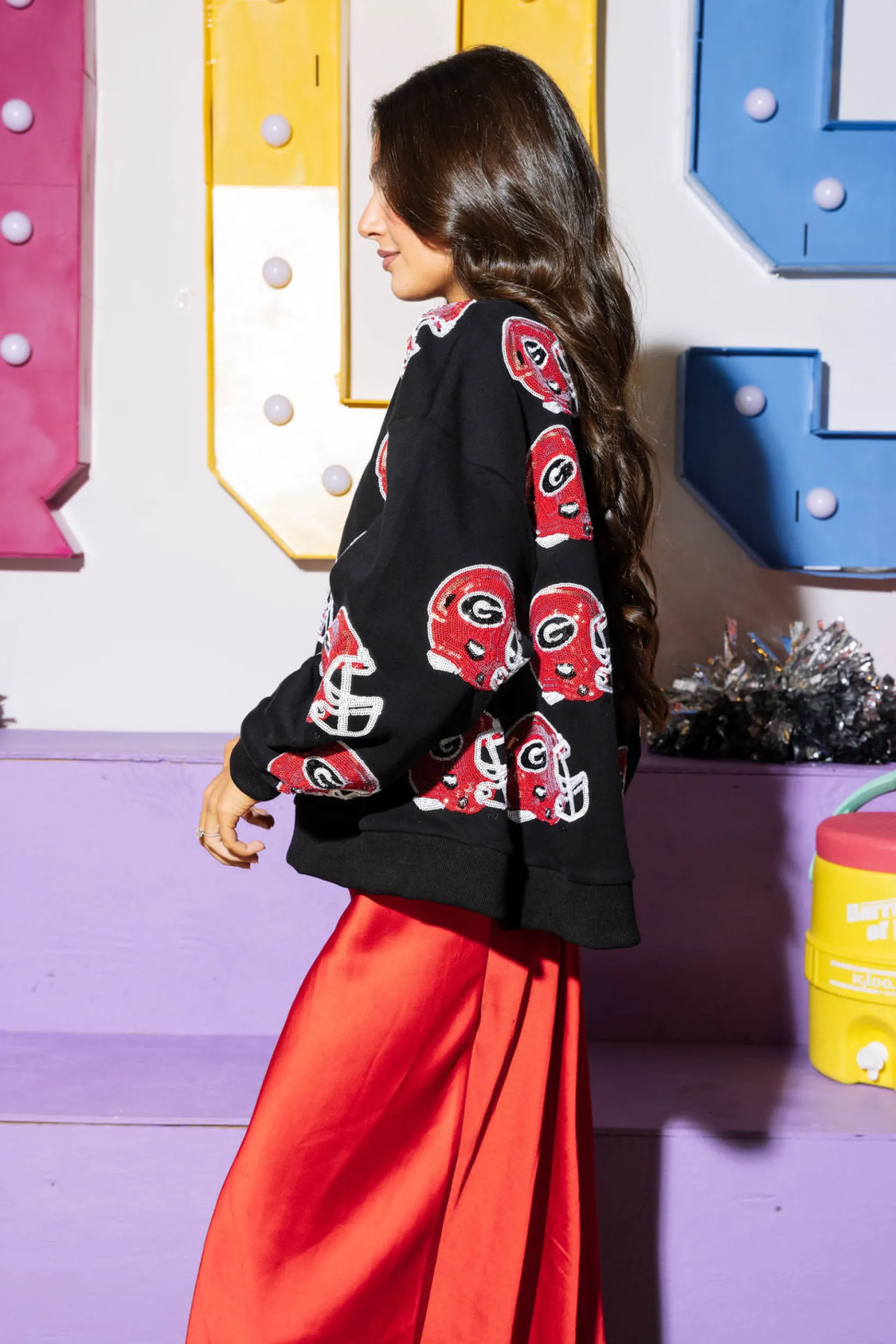 Licensed Black Sequin UGA Football Helmet Sweatshirt